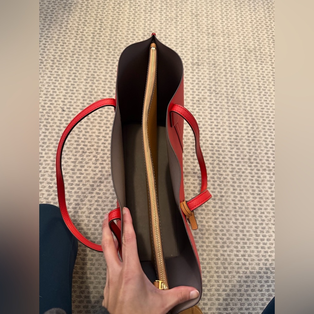 Tory Burch Red Leather Tote with Tan Accents - Picture 5 of 12